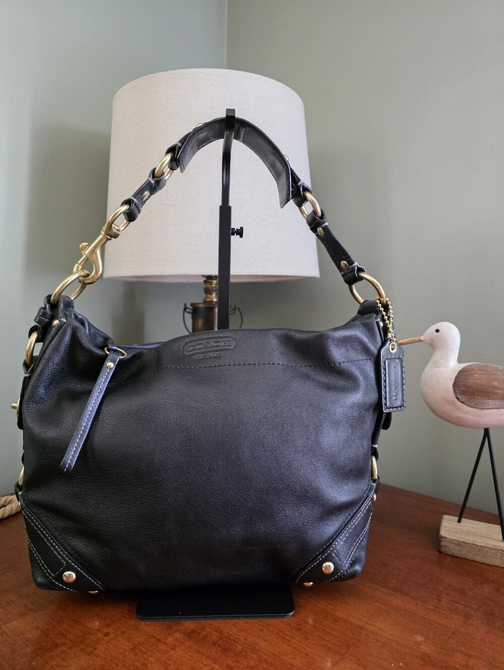 Coach 10615M Carly Hobo Black Leather Shoulder Bag Brass Hardware Y2K